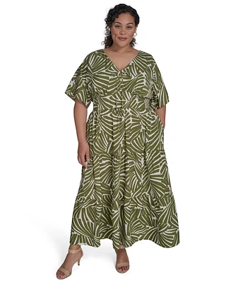 Jessica Howard Plus Printed V-Neck Maxi Dress