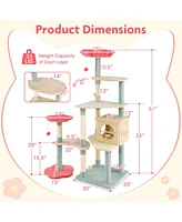 Multi-Level Aesthetic Floral Kitten Tower with Flower-Shaped Padded Perch