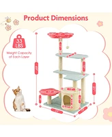 Multi-Level Aesthetic Floral Kitten Tower with Flower-Shaped Plush Padded Perch