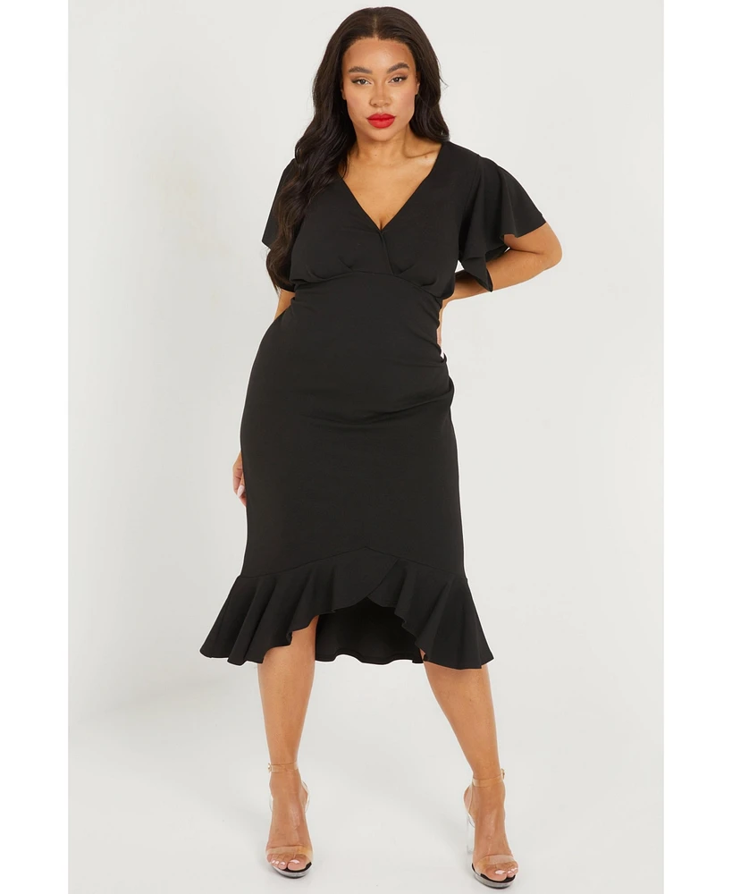 Quiz Plus Scuba Crepe V Neck Midi Dress