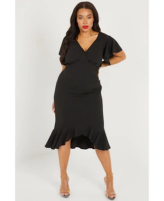 Quiz Plus Scuba Crepe V Neck Midi Dress