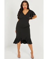 Quiz Plus Scuba Crepe V Neck Midi Dress