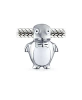 Bling Jewelry Christmas Charm Bead Winter Bow Tie Penguin in Sterling Silver for European Bracelet