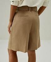 Lilysilk Women's Chic Silk-Linen Blend Bermuda Shorts