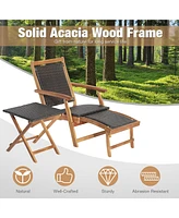 Gymax Patio Lounge Chair Set of 3 w/ Side Table Quick Folding Design Ottoman Outdoor