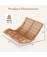 Gymax 2PCS Outdoor Double Chaise Lounge for 2 w/ High Back Slatted Seat Stopper Patio
