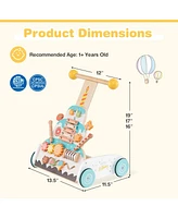 Slickblue Toddler Wooden Walker with Adjustable Heights and Smooth Wheels-White
