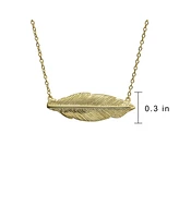 Bling Jewelry Native American Style Bohemian Boho Sideways Diagonal Feather Leaf Pendant Necklace Gold Plated .925 Sterling Silver