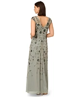 Adrianna Papell Women's V-Neck Beaded Mesh Dress