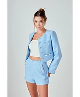 endless rose Women's Chain Embellished Tweed Jacket