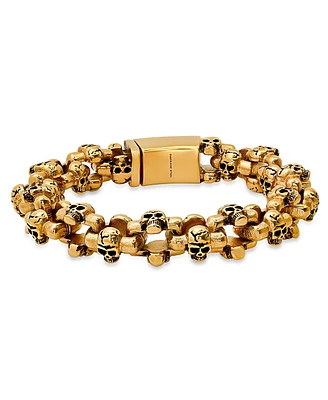 Steeltime Men's 18K Gold-Plated Stainless-Steel Skull Links Bracelet