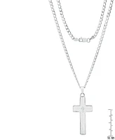Steeltime Unisex Cuban Superflat Chain and Lord's Prayer Cross Pendant Necklace