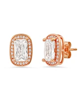 Steeltime Women's 18K Rose Gold Plated Brass Simulated Emerald Cut Diamonds Stud Earrings