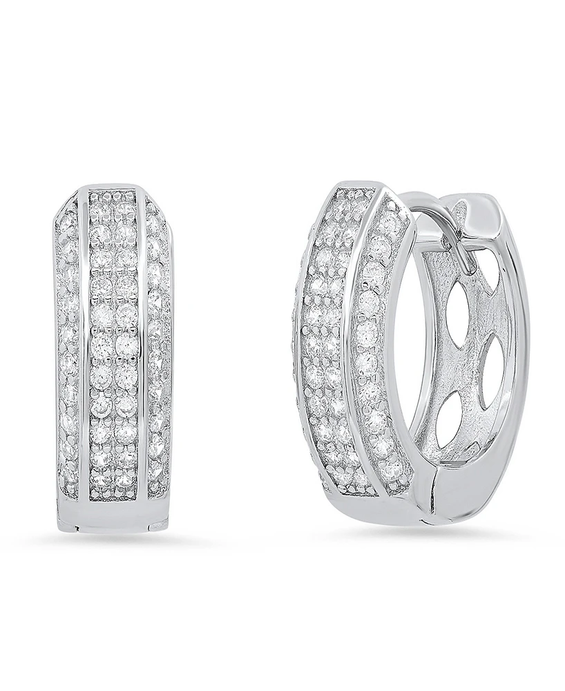 Steeltime Women's Sterling Silver and Multi-Row Simulated Diamonds Hoop Huggie Earrings