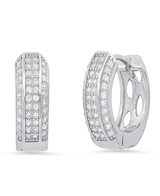 Steeltime Women's Sterling Silver and Multi-Row Simulated Diamonds Hoop Huggie Earrings