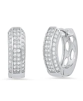 Steeltime Women's Sterling Silver and Multi-Row Simulated Diamonds Hoop Huggie Earrings