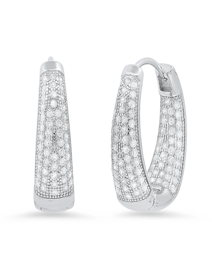 Steeltime Women's Sterling Silver and Simulated Diamonds Oval Huggie Earrings