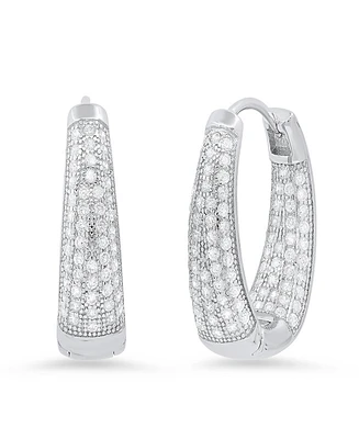 Steeltime Women's Sterling Silver and Simulated Diamonds Oval Huggie Earrings