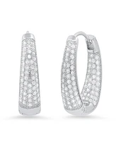 Steeltime Women's Sterling Silver and Simulated Diamonds Oval Huggie Earrings