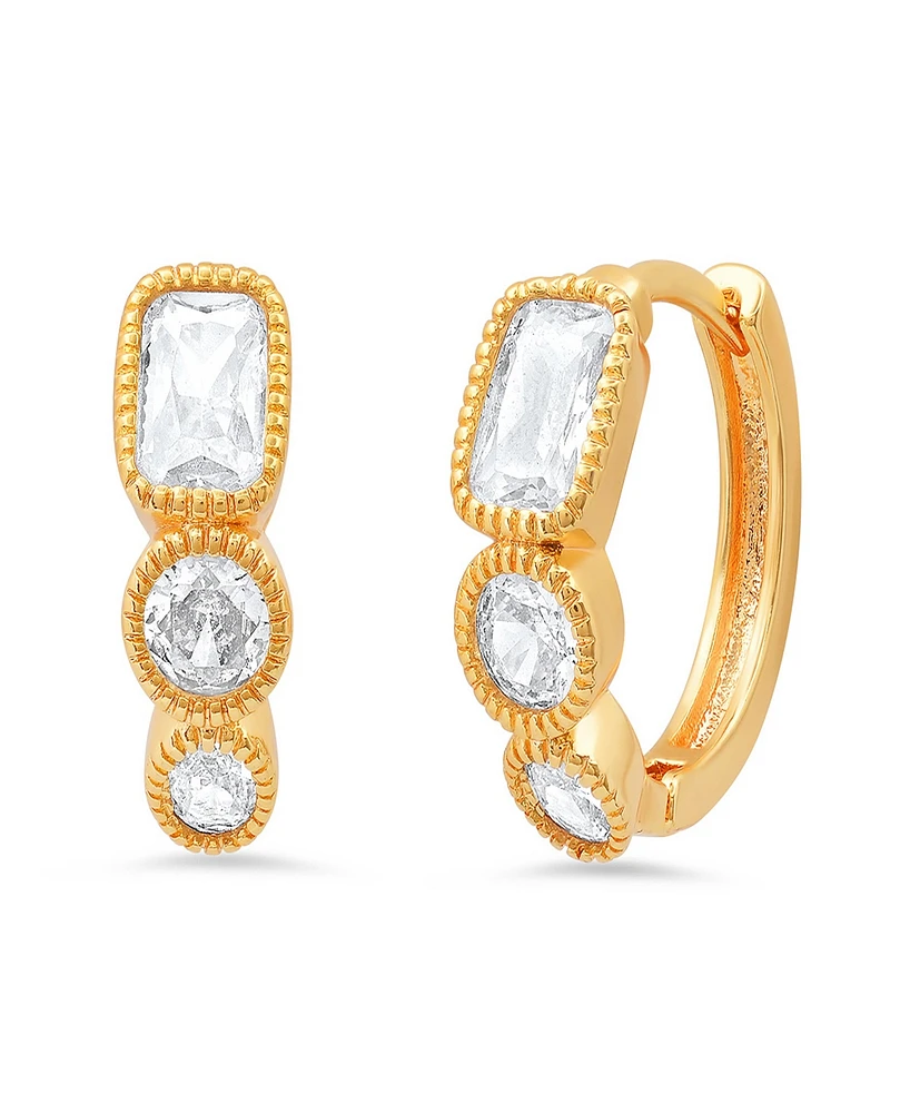 Steeltime Women's Plated Brass Simulated Diamonds Huggie Earrings