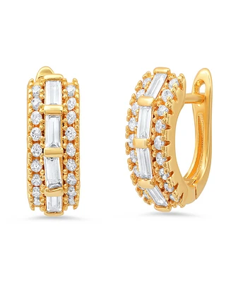 Steeltime Women's 18K Gold Plated Brass Simulated Diamonds Huggie Earrings