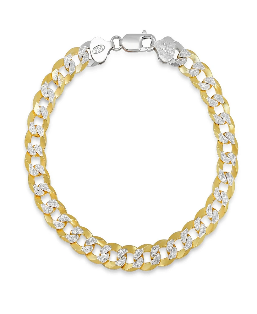 Steeltime Unisex Two-Tone Sterling Silver and 18K Gold Plated Diamond Cut Curb Link Bracelet