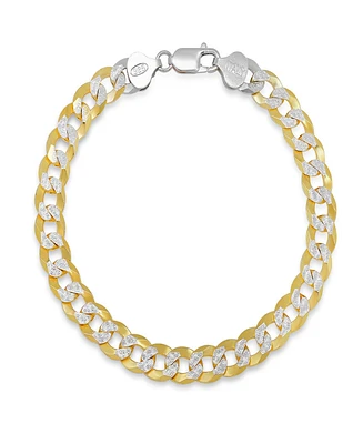Steeltime Unisex Two-Tone Sterling Silver and 18K Gold Plated Diamond Cut Curb Link Bracelet