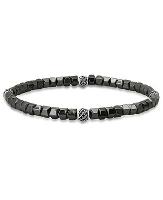 Steeltime Men's Sterling Silver and Hematite Beaded Stretch Bracelet
