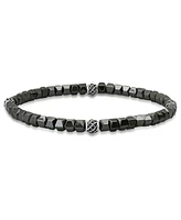 Steeltime Men's Sterling Silver and Hematite Beaded Stretch Bracelet