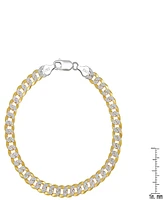 Steeltime Unisex Two-Tone Sterling Silver and 18K Gold Plated Diamond Cut Curb Link Bracelet