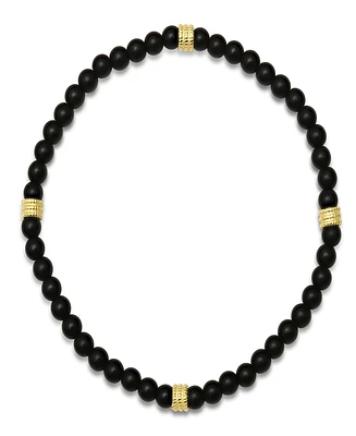 Steeltime Men's 14K Gold Plated Sterling Silver and Black Lava Beaded Stretch Bracelet