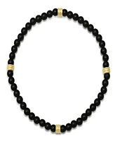 Steeltime Men's 14K Gold Plated Sterling Silver and Black Lava Beaded Stretch Bracelet