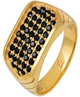 Steeltime Men's 14K Gold Plated and Sterling Silver Simulated Black Diamonds Ring