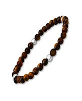Steeltime Men's Sterling Silver and Tiger Eye Beaded Stretch Bracelet