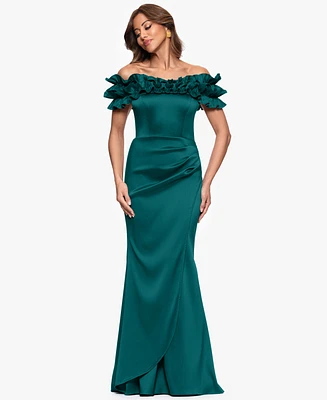 Xscape Women's Ruffled Off-The-Shoulder Long Dress