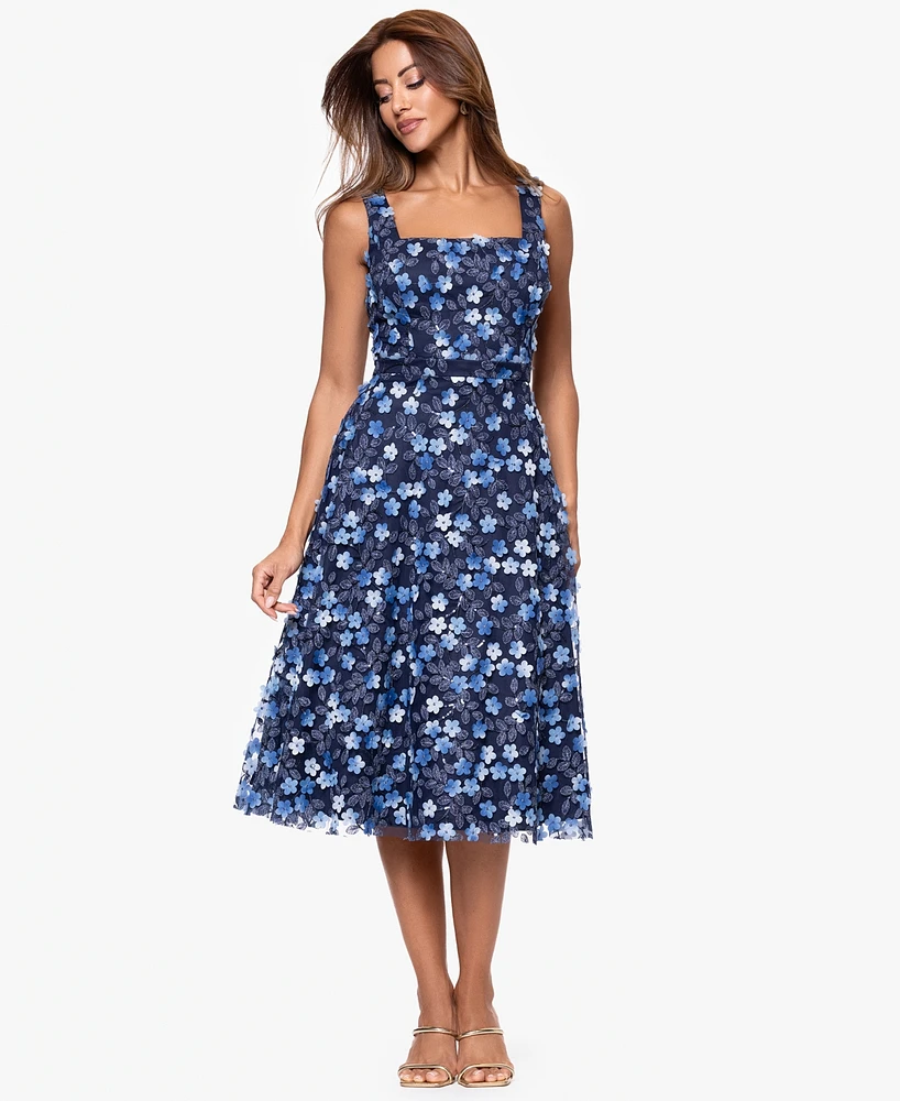 Xscape Women's Printed Square-Neck Sleeveless Dress