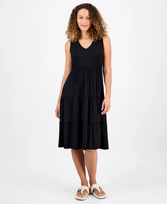 Style & Co Petite V-Neck Tiered Sleeveless Midi Dress, Exclusively at Macy's