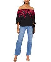 Sam & Jess Women's Off-The-Shoulder Floral Tie-Hem Top