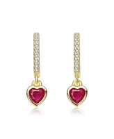 Kids 14K Gold Plated Colored Heart Cubic Zirconia Drop Earrings with Clear Cz Accents