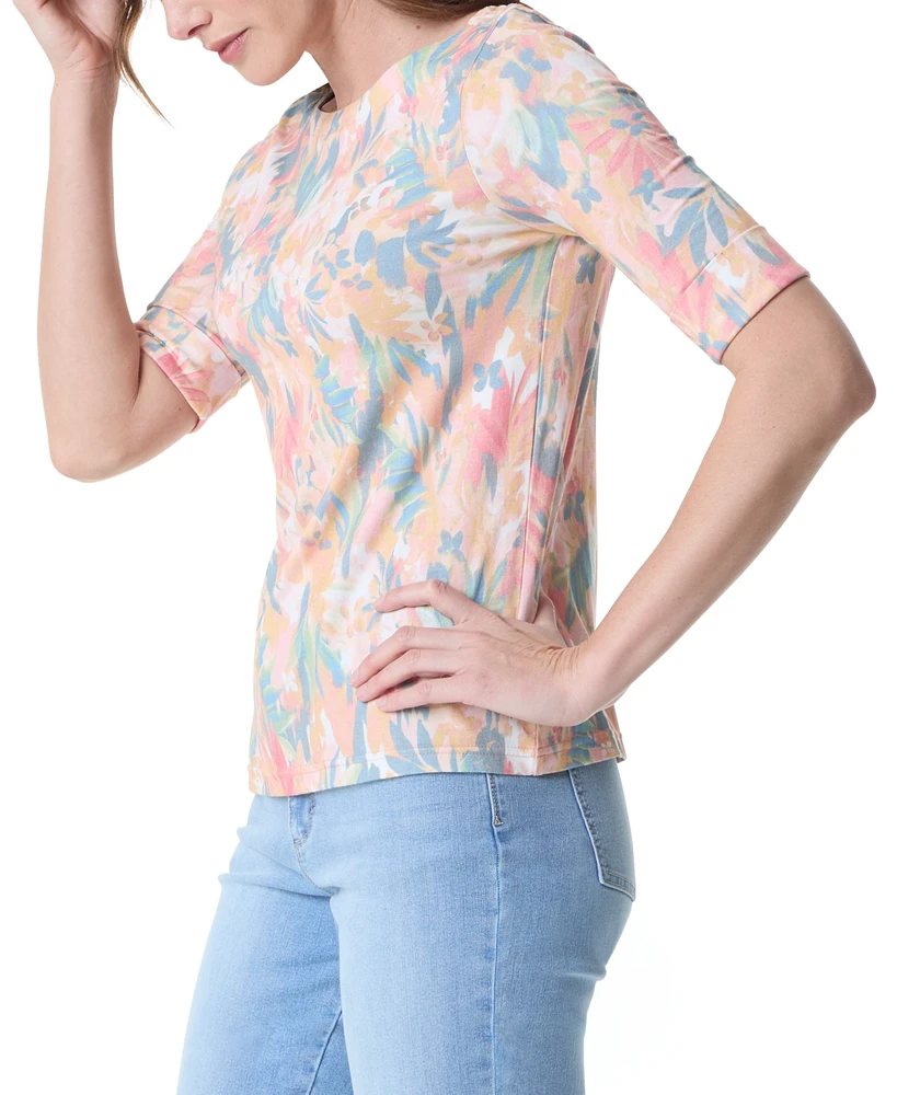 Gloria Vanderbilt Women's Alanis Printed Boat-Neck T-Shirt - Guava Ice