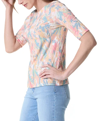 Gloria Vanderbilt Women's Alanis Printed Boat-Neck T-Shirt - Guava Ice