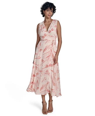 Calvin Klein Women's Sleeveless Chiffon Wrap A-Line Dress