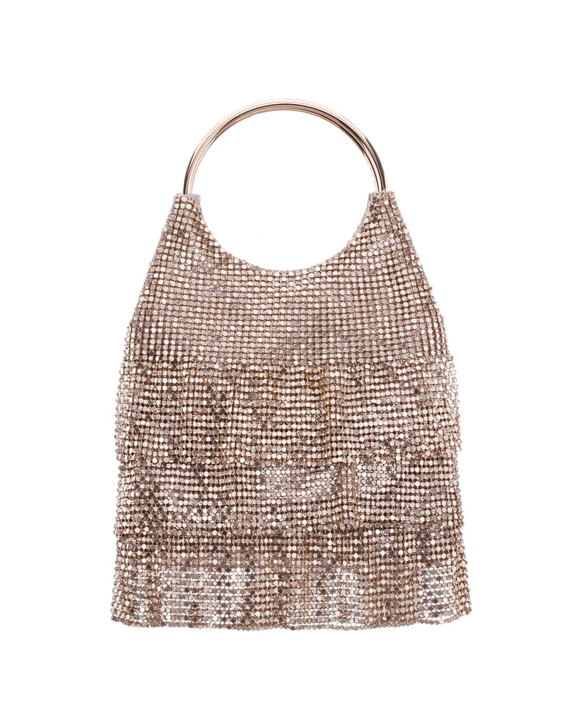 Nina 3-Tiered Crystal Mesh Ruffle Pouch Bag