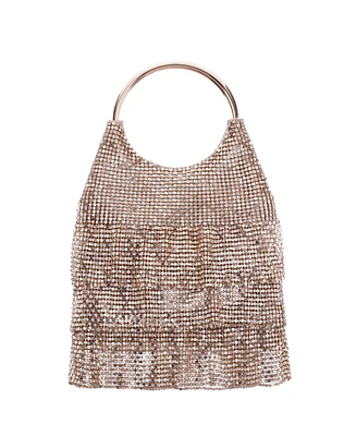 Nina 3-Tiered Crystal Mesh Ruffle Pouch Bag