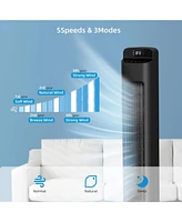 Cowsar Portable Tower Fan, 80°Oscillation Fan, with Remote Control, Standing Bladeless Fan, 5 Speeds and 3 Modes, Low Noise for Bedroom and Livin