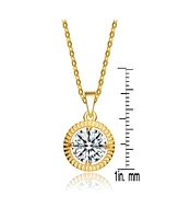 Cubic Zirconia Sterling Silver Gold Plated Classic Round Pendant
