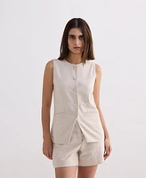 Reistor Women's Cotton Tweed Vest Jacket Set Cream