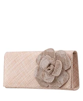 Nina Large Crystal Flower Slim Clutch Bag