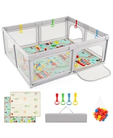 Slickblue Toddler Playpen with Mat and Breathable Mesh