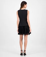Sam Edelman Women's Mixed-Media Sleeveless Pleated Dress